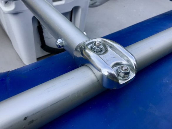 This photo shows a closeup of the NRS raft frame system.