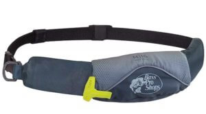 This photo shows the Bass Pro Shops M16 Manual Inflatable Belt Pack personal flotation device.
