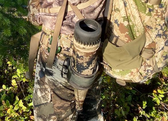 This photo shows a bugle tube holder for archery elk hunting.