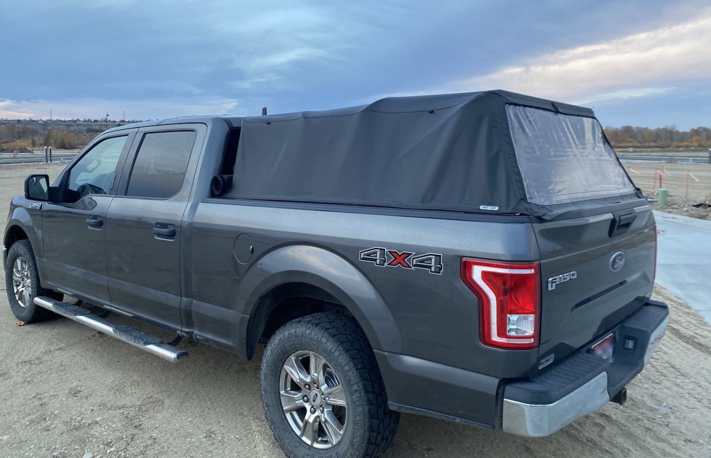 This review photo shows the Fas-Top Travel Package installed on a Ford F-150 pickup with the soft topper up.