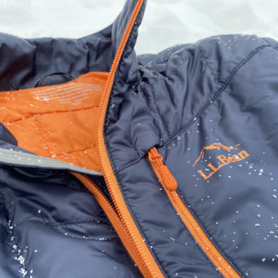 This review photo shows a closeup of the men's L.L.Bean PrimaLoft Packaway Jacket.
