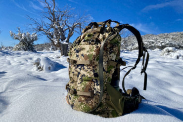This review photo shows the Mystery Ranch Sawtooth 45 hunting backpack outside on a Nevada mountain during testing while hunting for elk.