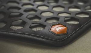 This photo shows a close up of the HEXGRID material used in the Simms Flyweight fly fishing gear collection.