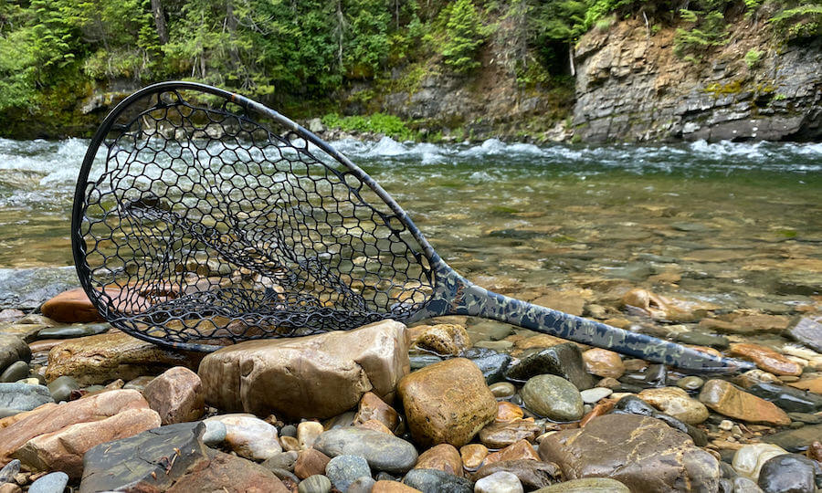 LARGE Landing net replacement bags - Black Rubber Netting - Circumference:  60 inches Wood Fly Fishing net - Handcrafted Custom Fly Fishing net made in