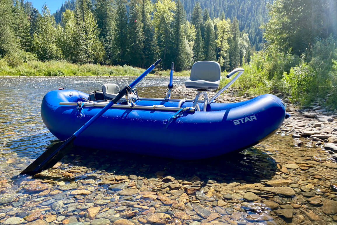 This photo shows the NRS STAR Wonder Bug Raft on a fishing trip during the review and testing process.