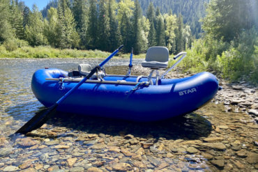 This photo shows the NRS STAR Wonder Bug Raft on a fishing trip during the review and testing process.