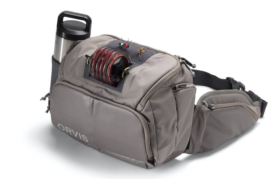 This photo shows the new Patagonia Guidewater Hip Pack 9L waterproof fly fishing waist pack.
