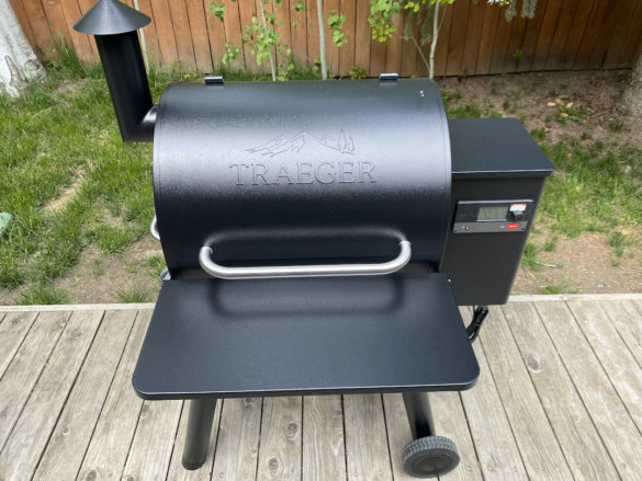 This photo shows the Traeger Front Folding Shelf accessory.