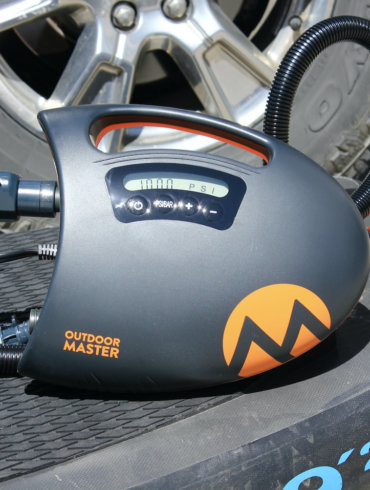This review photo shows the Outdoor Master The Shark II SUP Air Pump.