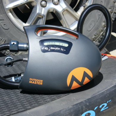 This review photo shows the Outdoor Master The Shark II SUP Air Pump.