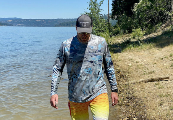 This review photo shows the author wearing the Under Armour UA Iso-Chill Shorebreak shirt during testing.