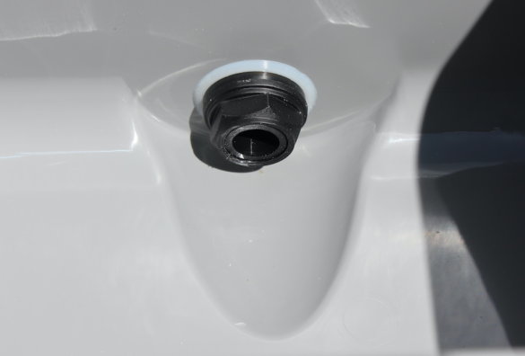 This photo shows the smaller drain plug in the RTIC Ultra-Light Cooler.