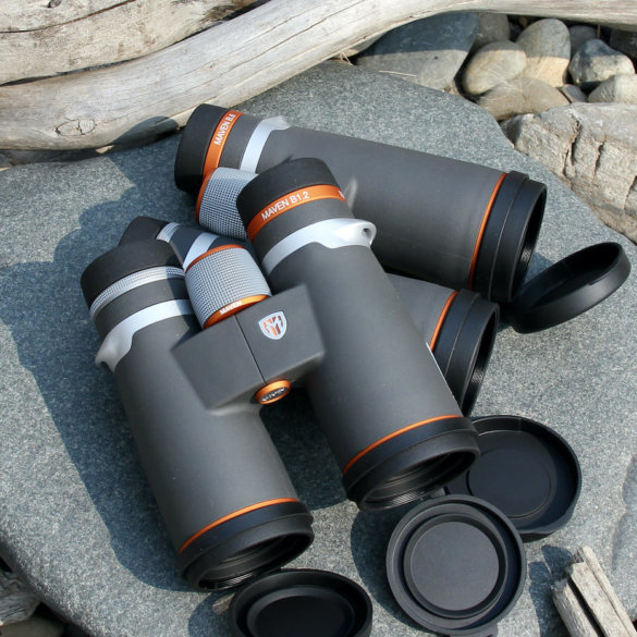 This photo shows the new Maven B1.2 binoculars next to the new Maven B.6 Binoculars.