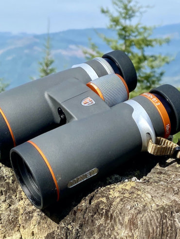 This review photo shows the Maven B1.2 Binoculars outside in the mountains during the testing and review process.