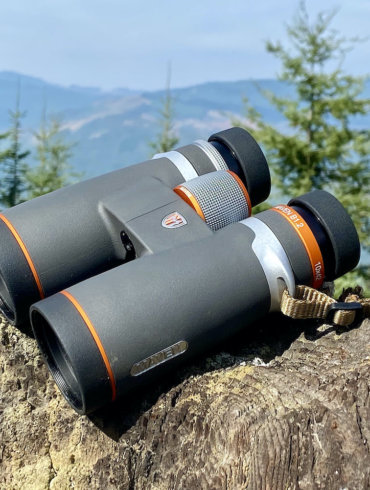 This photo shows the Maven B1.2 Binoculars outside in the mountains during the testing and review process.