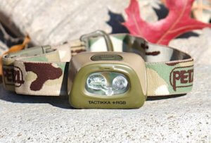 This hunting gift photo shows the Petzl Tactikka +RGB Headlamp for hunters.