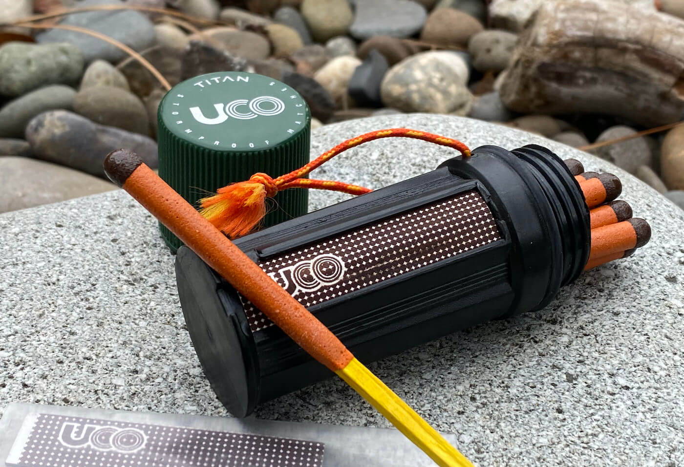 This camping stocking stuffer gift photo shows a waterproof match kit.
