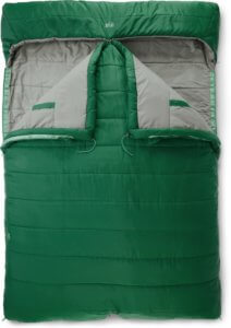 This camping gifts for couples idea shows the REI Siesta Hooded 25 Double Sleeping Bag.