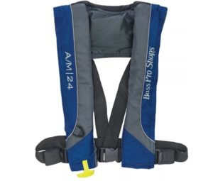 This fishing gift photo shows the Bass Pro Shops AM24 Auto/Manual Inflatable Life Vest.