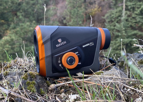 This photo shows a side profile of the Maven RF.1 Rangefinder.