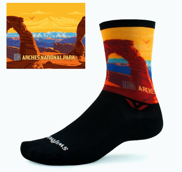 This photo shows the Swiftwick Vision Six Impression National Parks Socks.