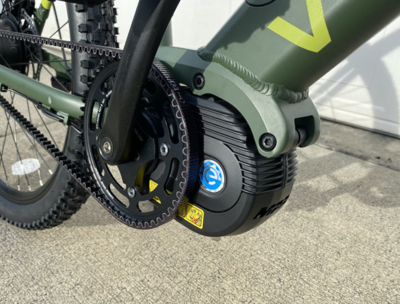 This photos shows the Vvolt Sirius MPF electric mid-drive motor on the Sirius ebike.