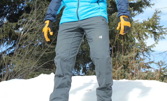 This photo shows a closeup of the Eddie Bauer Guide Pro Work Pants worn by the author.