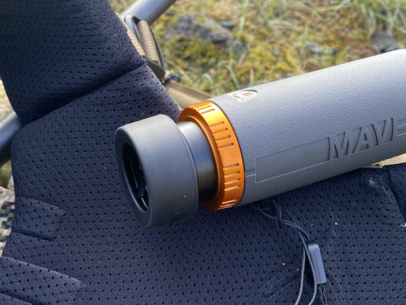 This photo shows a closeup of the Maven CM.1 Monocular twist-up eyecup.