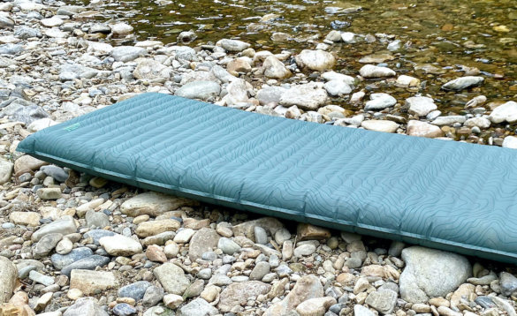 This photo shows the topo map line design on the Therm-a-Rest NeoAir Topo Luxe Sleeping Pad.