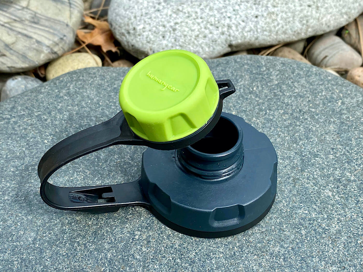 This photo shows the humangear capCAP+ 2-in-1 water bottle cap.