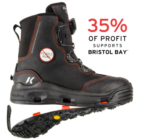 This photo shows the Korkers 'No Pebble Mine' Devil's Canyon - Limited Edition wading boots.