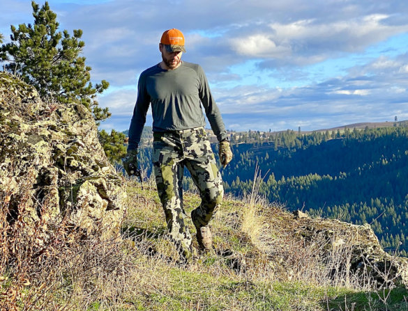 This photo shows the author wearing the KUIU Attack Pants while hunting.