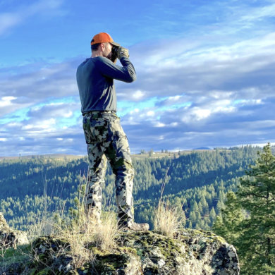 This photo shows the author wearing the KUIU Attack Pants during a whitetail deer hunt during the testing process.
