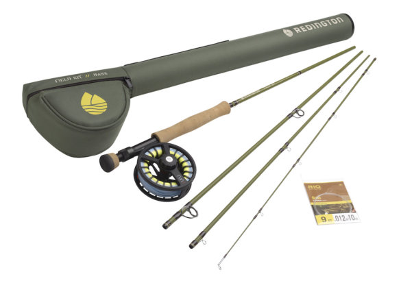 This product photo shows the Redington Field Kit for Bass fly fishing rod, reel, line, and case combination outfit.