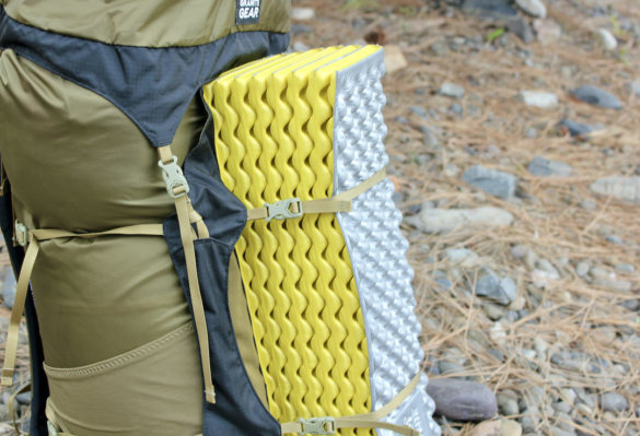 This photo shows the Therm-a-Rest Z Lite SOL Sleeping Pad strapped to a backpack and ready for use.