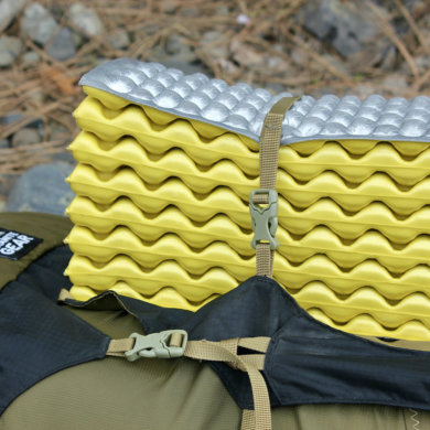 This photo shows the Therm-a-Rest Z Lite SOL Sleeping Pad attached to a backpack during the testing and review process.