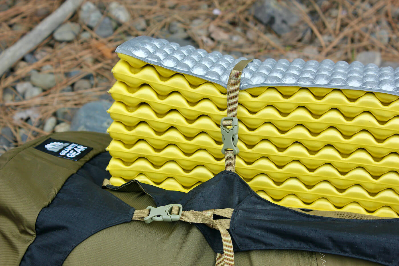 This photo shows the Therm-a-Rest Z Lite SOL Sleeping Pad attached to a backpack during the testing and review process.