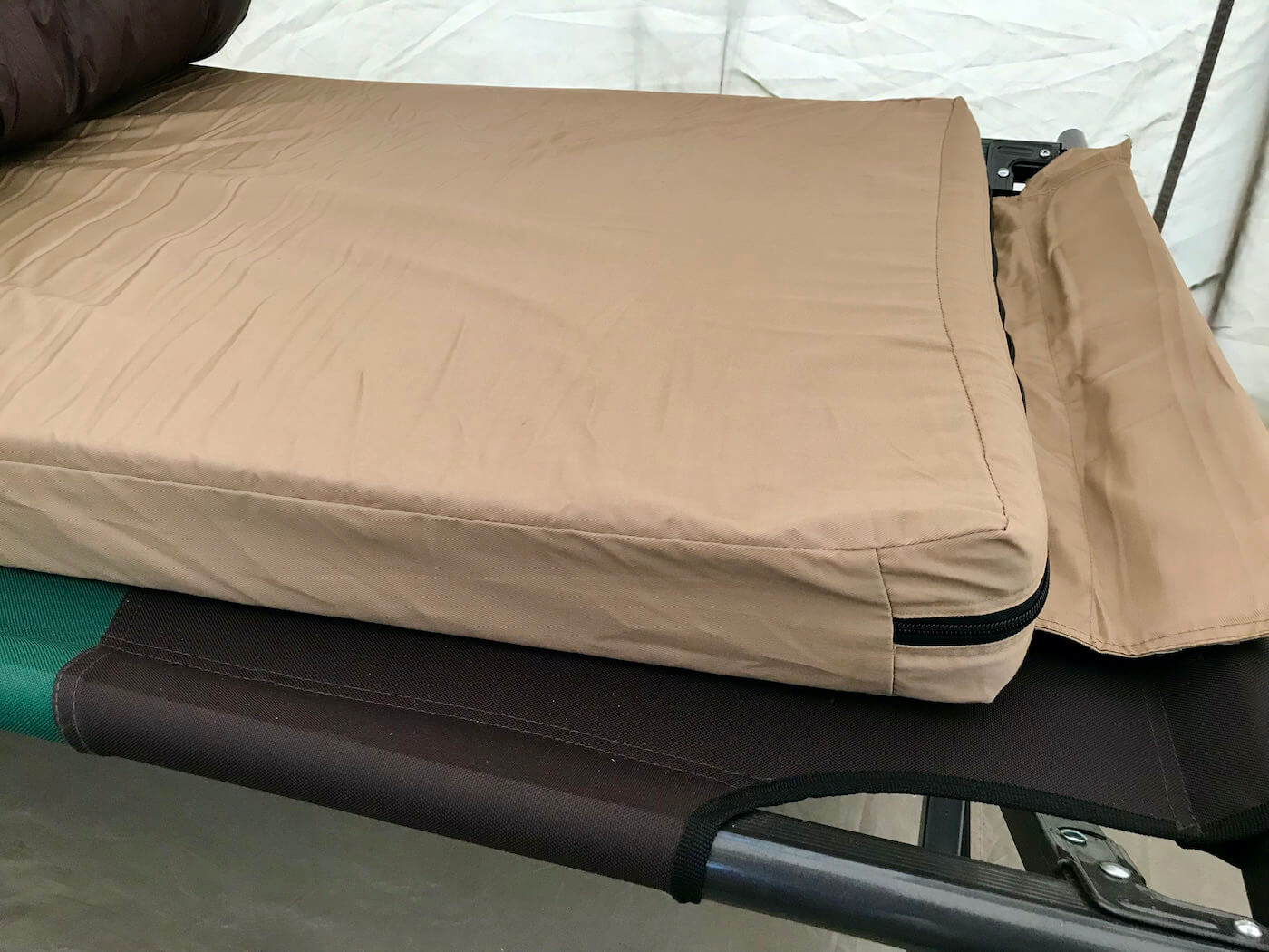 This photo shows the top of the Cabela's 3" Cot Pad that the author tested during the review process.