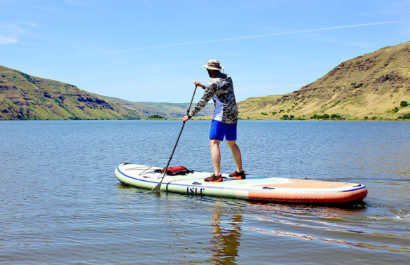 This photo shows the author paddling the ISLE Megalodon 2.0.