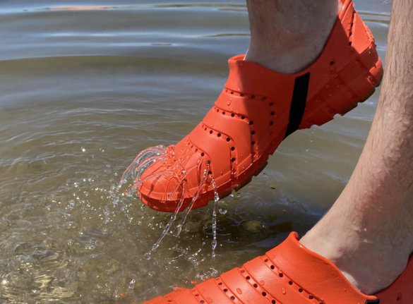This photo shows the author wearing the Sperry Water Strider water shoes during the testing and review process.
