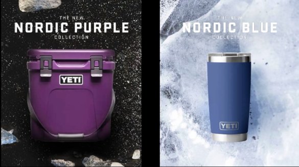 This photo shows the YETI Nordic purple and blue color options.