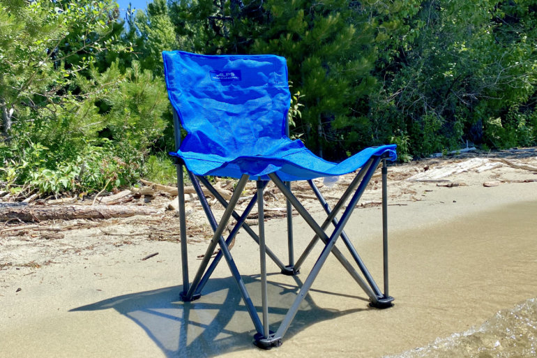 This photo shows the ALPS Mountaineering Adventure Chair at the beach during the testing and review process.