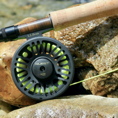 This photo shows the L.L.Bean Quest Fly Rod Outfit near a trout stream.