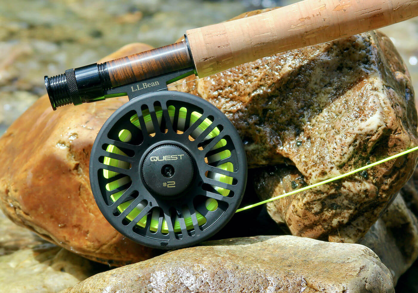 This photo shows the L.L.Bean Quest Fly Rod Outfit near a trout stream.
