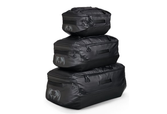 This photo shows all three KUIU Waypoint Duffel size options.
