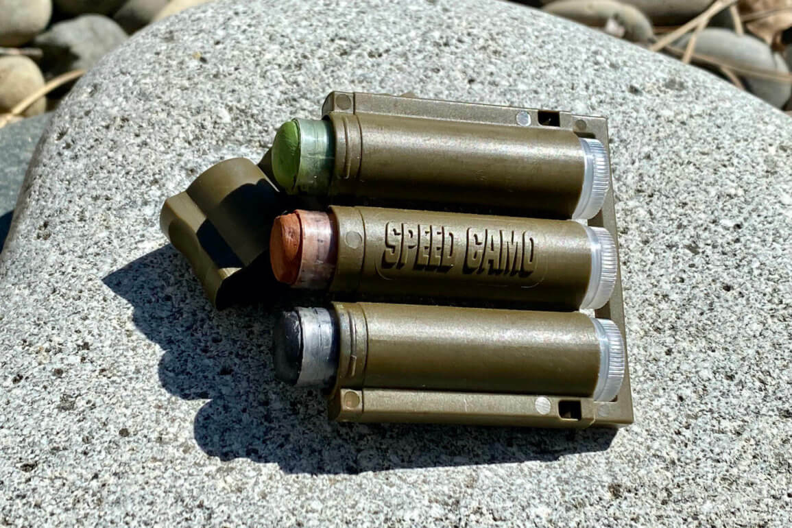 This photo shows the Hunter's Specialties Speed Camo Tri-Color Makeup with the lid off.
