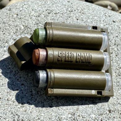 This photo shows the Hunter's Specialties Speed Camo Tri-Color Makeup with the lid off.