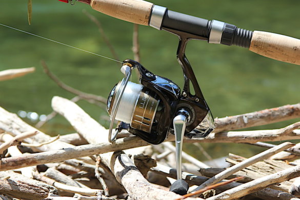 This photo shows a closeup of the L.L.Bean Double L Travel Spin Outfit spinning reel for fishing.