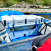 This photo shows the Canyon Coolers Prospector 103 cooler mounted in a whitewater raft frame on the Middle Fork of the Salmon River in Idaho during the review and testing process.