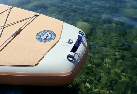 This photo shows the tail of the ISLE Pioneer 2.0 Inflatable Paddle Board.